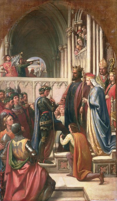 Edward III verleiht den Hosenbandorden an Edward den Schwarzen Prinzen, 1847 von Charles West Cope